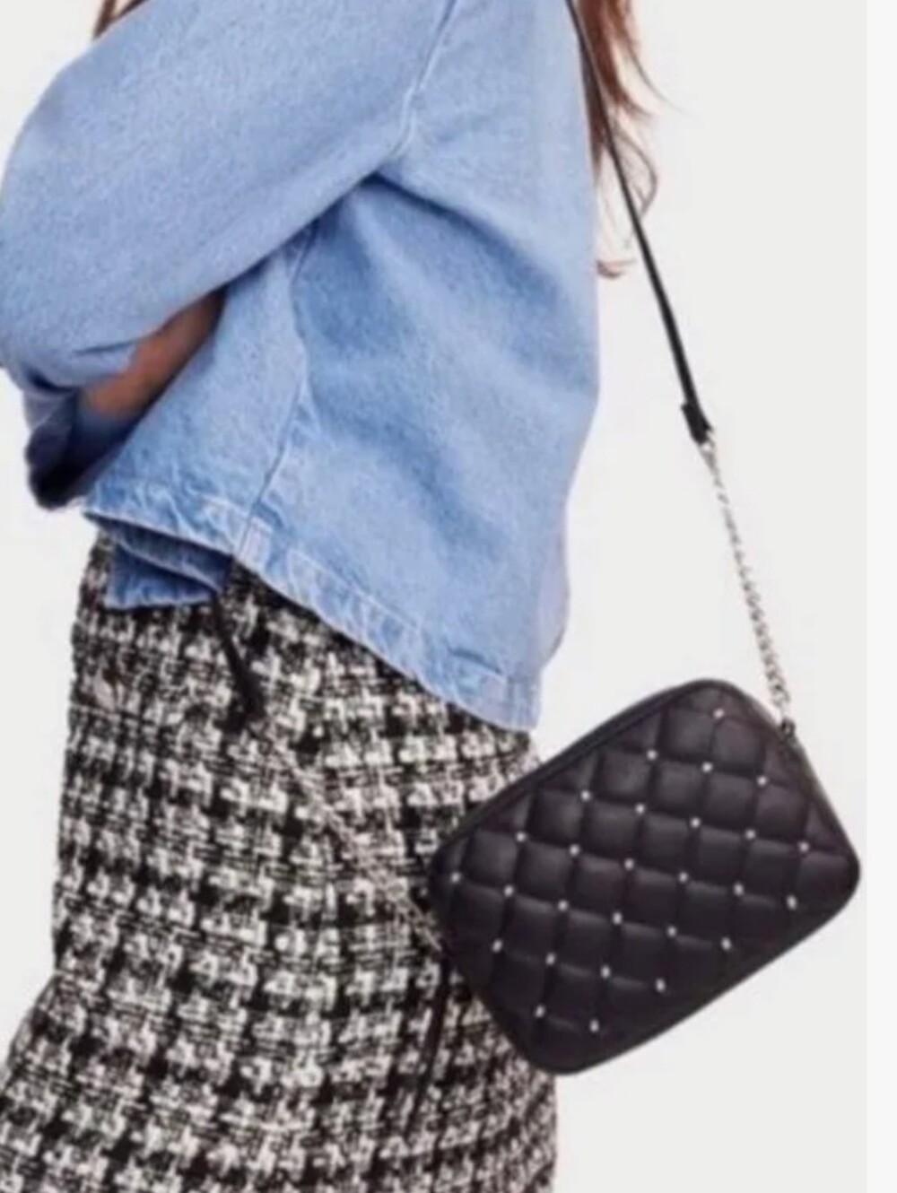 NWT Rebecca Minkoff Diamond Quilt Studded Crossbody Bag Black Silver